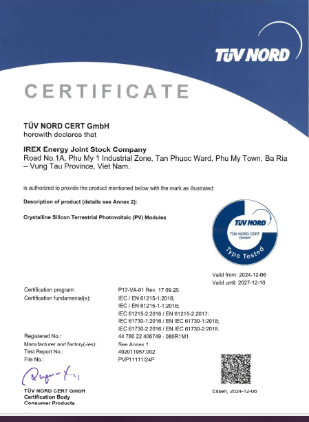 IEC/EN 61215 & IEC/EN 61730 – TÜV NORD