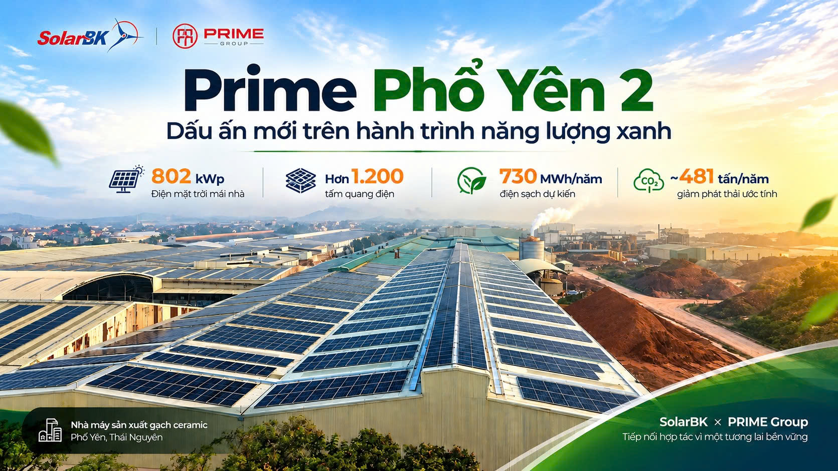 Đưa năng lượng xanh vào nhà máy gạch: Dấu ấn từ Prime Phổ Yên 2
